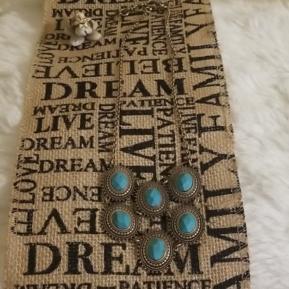 Brass toned with torquoise necklace